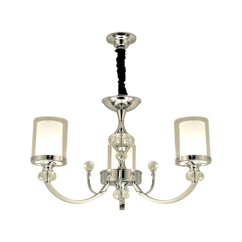 Dual-Layer Clear And Opal Glass Ceiling Lamp: 3-Head Minimalism Chandelier With Crystal Deco In