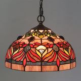 Red Stained Glass Hanging Light Fixture - Tiffany Bowl Shade Pendant For Dining Room