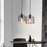 Hexagon Frame Multi Pendant Retro Style Black Metal Ceiling Hang Fixture With 2 Lights