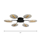 Nordic Acrylic Oval Semi Flush Light With Adjustable Shade - 6 Lights Black Mount