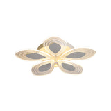 Chrome Led Floral Petal Ceiling Flush Light With Crystal Droplet