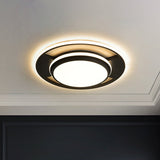 Modern Black Metal Led Bedroom Ceiling Light - 16.5/20.5 Round Flush Mount Fixture / 16.5