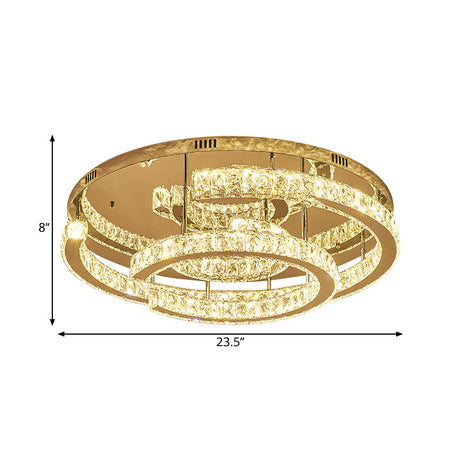 Modern Led Crystal Semi - Flush Ceiling Light In Warm/White 19.5’/23.5’ Diameter