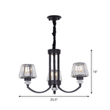 Modernist Cone Ceiling Pendant Chandelier With Crystal Rectangle In Black - 3/6 Lights For Dining