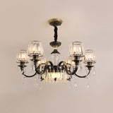 Modern Black Crystal Chandelier With Droplet - 3/6 Heads Down Lighting Pendant