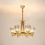 Contemporary 3/6-Bulb Metal Round Chandelier With Drum Crystal Prisms Shade - Gold Ceiling Pendant