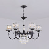 Modern Conical Crystal Prisms Pendant Chandelier With Curved Arm 3/6 Black Heads Ceiling Drop Design