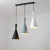 Contemporary Flared Metallic Pendant Light With 3-Head Black Hanging Lamp Kit And Canopy
