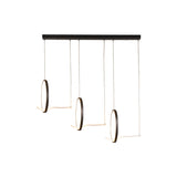 Modernist Led Hanging Chandelier Lamp Kit In Black/Gold With Metallic 3-Ringed Design Warm/White