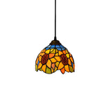 Tiffany-Style Hand Cut Glass Pendant Ceiling Light For Living Room - Green/Orange Flare Design
