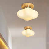 White Curved Square Milk Glass Flush Ceiling Light Hotel - Simple Style Lamp (1 Bulb)