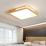 Japanese Style Wood And Acrylic Led Square Flush Ceiling Lamp In Beige - 16/19.5 Wide / 16 White