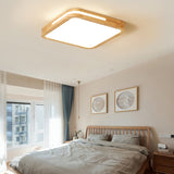 Japanese Style Wood And Acrylic Led Square Flush Ceiling Lamp In Beige - 16/19.5 Wide