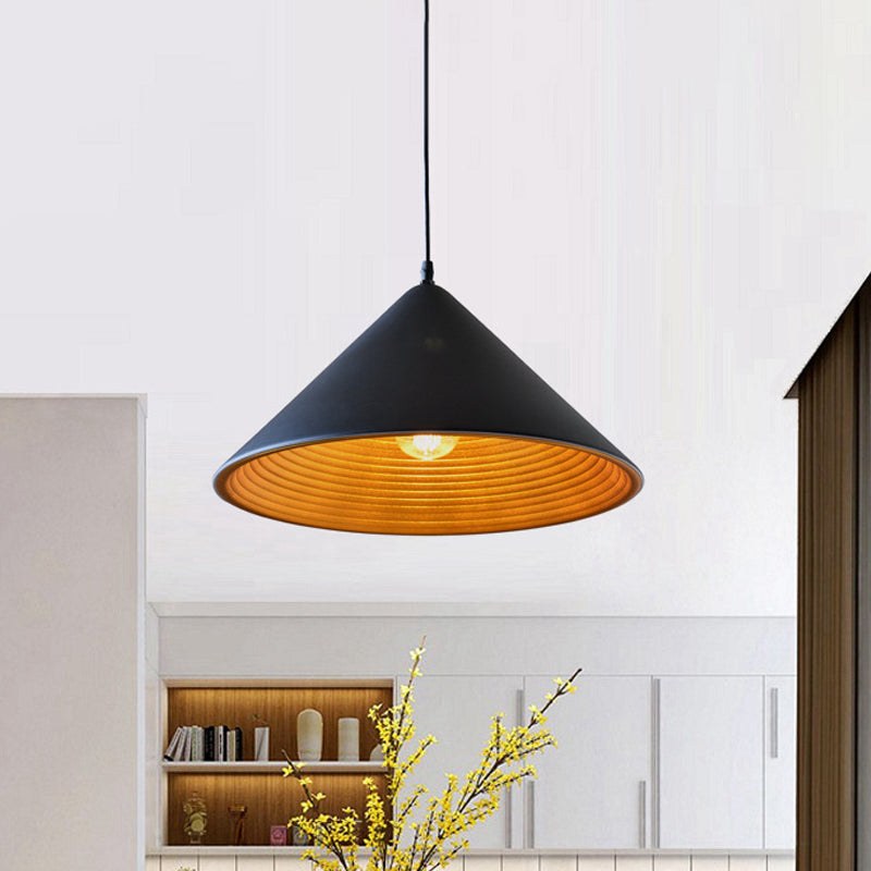 Modern Metal Ceiling Lamp With Gold Ripple Interior - Wide Cone Shade 12.5/16.5 Black Or White
