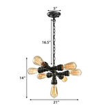 Vintage Style Iron Open Bulb Water Pipe Chandelier - Dark Rust 7 Heads Ceiling Light Fixture