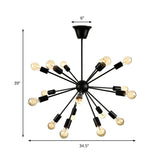 Sputnik Vintage Style Black Metal Chandelier: Multi-Light Pendant For Dining Room