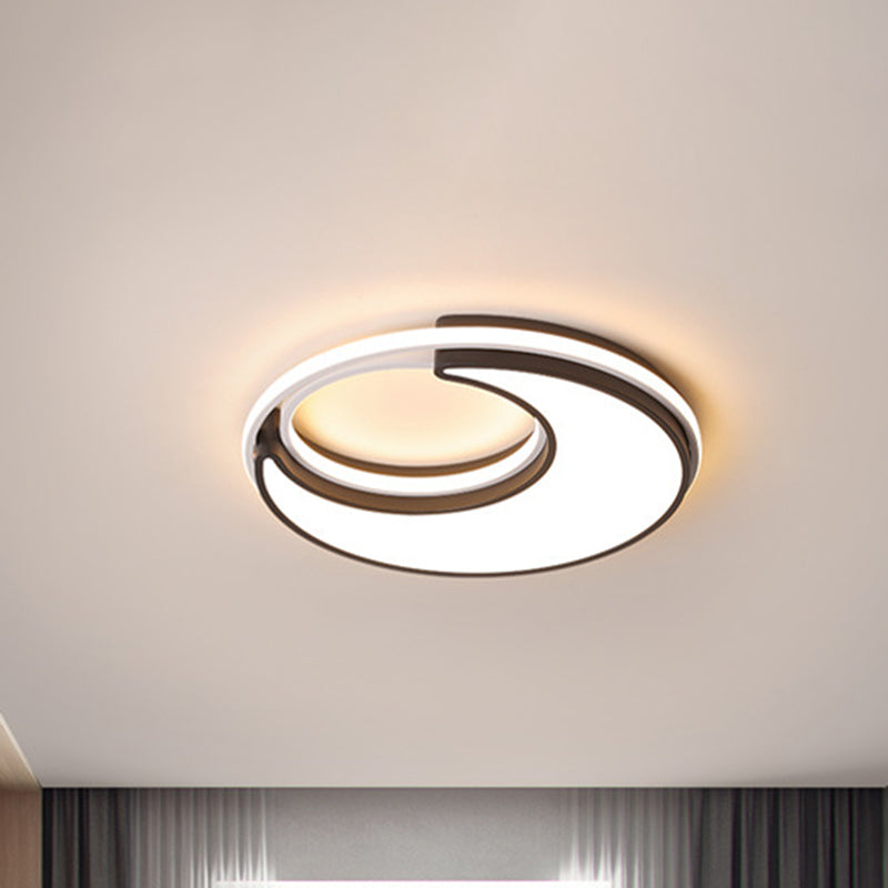 Black Minimalist Led Ceiling Lamp -Moon Flush Lighting Fixture For Bedroom Acrylic Design Warm/White