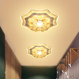 Modern Led Hallway Flush Mount Light With Chrome Ceiling Finish And Bloom Faceted Crystal Shade