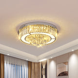 Modern Chrome Led Floral Ceiling Light With Faceted Crystal 18-19.5 Width / 18