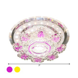 Modernist Floral Led Ceiling Fixture With Beveled Crystal Accents - Pink/Yellow Warm/White Light