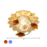 Modern Globe Flush Mount Ceiling Light With Crystal Maple Leaf Deco - Blue/Tan Warm/White 1 Bulb