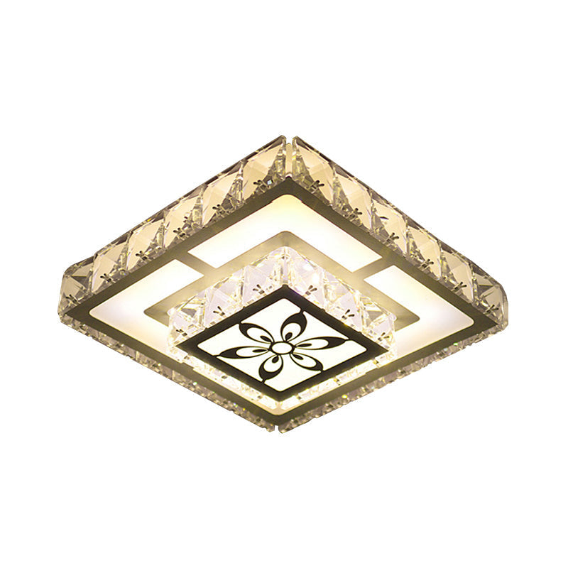 Modernist Flush Mount Led Crystal Ceiling Light In White With Flower Pattern Warm/White