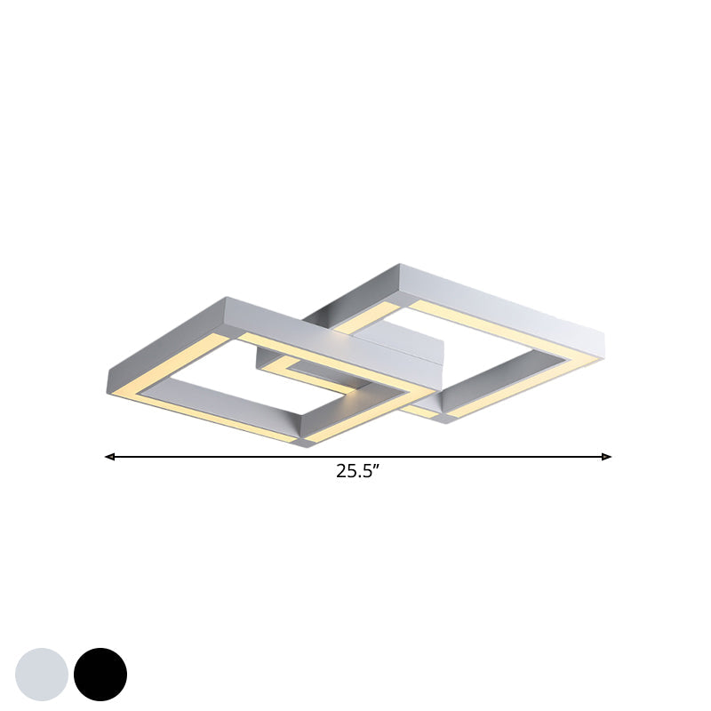 Modern Metallic Square Flush Mount Led Ceiling Light In Black/White 19.5/25.5 Wide