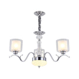 Modern Chrome Dual Cylinder Chandelier With 3 Bulbs Clear And Opal Glass Ceiling Hanging Fixture