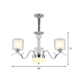 Modern Chrome Dual Cylinder Chandelier With 3 Bulbs Clear And Opal Glass Ceiling Hanging Fixture