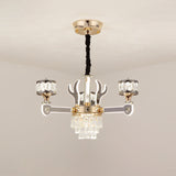 Modern Crystal Antler Drum Pendant Chandelier With 3 K9 Heads - Chrome Ceiling Fixture