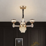Modern Crystal Antler Drum Pendant Chandelier With 3 K9 Heads - Chrome Ceiling Fixture