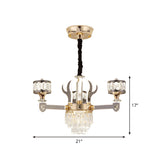 Modern Crystal Antler Drum Pendant Chandelier With 3 K9 Heads - Chrome Ceiling Fixture