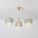 Cylinder Crystal Prisms Chandelier - Contemporary 3-Light Pendant In Gold