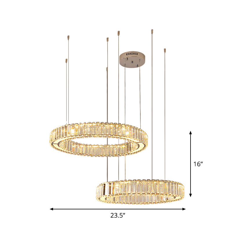 Minimalist Crystal Rectangle Chrome Led Hoop Pendant Light Kit