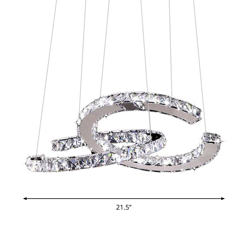 Modern Led Crystal Pendant Lamp With Warm/White Light And Stainless-Steel C-Shape Design