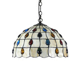 Tiffany Beige Stair Pendant Light With Stained Glass Shade - 1-Light Hanging Ceiling Fixture