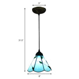 Blue/Beige Tiffany Pendant Lamp With Stained Glass Scalloped Design - Perfect For Dining Room