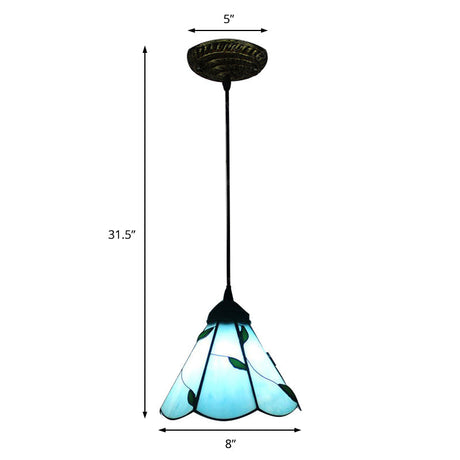 Blue/Beige Tiffany Pendant Lamp With Stained Glass Scalloped Design - Perfect For Dining Room