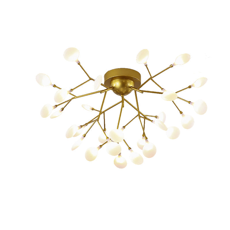 Modern Gold Multi-Head Semi Flush Ceiling Light For Hotels - Creative Plant-Shaped Metal Fixture
