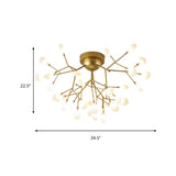 Modern Gold Multi-Head Semi Flush Ceiling Light For Hotels - Creative Plant-Shaped Metal Fixture