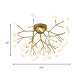 Modern Gold Multi-Head Semi Flush Ceiling Light For Hotels - Creative Plant-Shaped Metal Fixture
