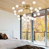 Romantic Gold Plant Semi Ceiling Mount Light For Hotels - Multi-Head Metal Glass Lamp 27 /