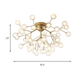 Romantic Gold Plant Semi Ceiling Mount Light For Hotels - Multi-Head Metal Glass Lamp