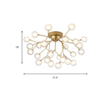 Romantic Gold Plant Semi Ceiling Mount Light For Hotels - Multi-Head Metal Glass Lamp