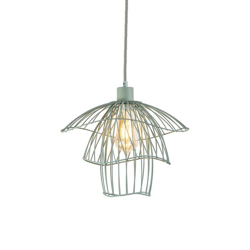 Modern 3-Tier Steel Cage Ceiling Pendant Light In Black/White/Green