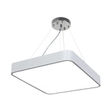 Modern Metal Square Pendant Light With Led & Recessed Diffuser - Black/Silver 3 Sizes (14/18/23.5)