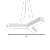 Modern Led Suspension Lamp With Recessed Diffuser And Y-Shaped Metal Design - Black/White 22/29/29.5