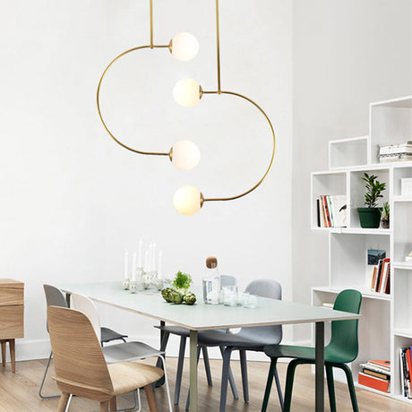 Gold Metal C Pendant Light With Milk Glass Shade - Modern 2-Light Hanging Lamp