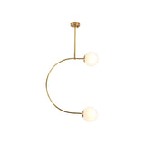 Gold Metal C Pendant Light With Milk Glass Shade - Modern 2-Light Hanging Lamp