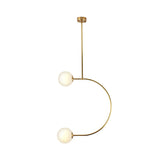 Gold Metal C Pendant Light With Milk Glass Shade - Modern 2-Light Hanging Lamp